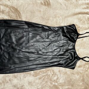 Black Faux Leather Slip Dress
